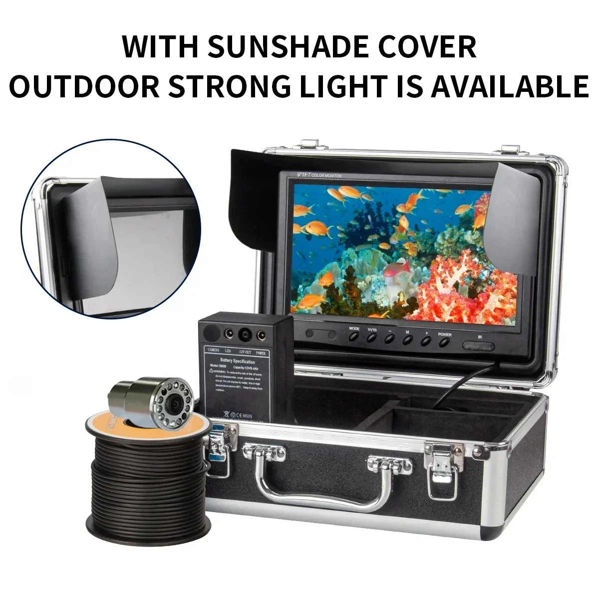 Fish Finder Case - WF13 7インチLCDスクリーン 1000TVL HD水中釣りカメラ 12個の赤外線ライト付き ポータブル魚群探知機ケース