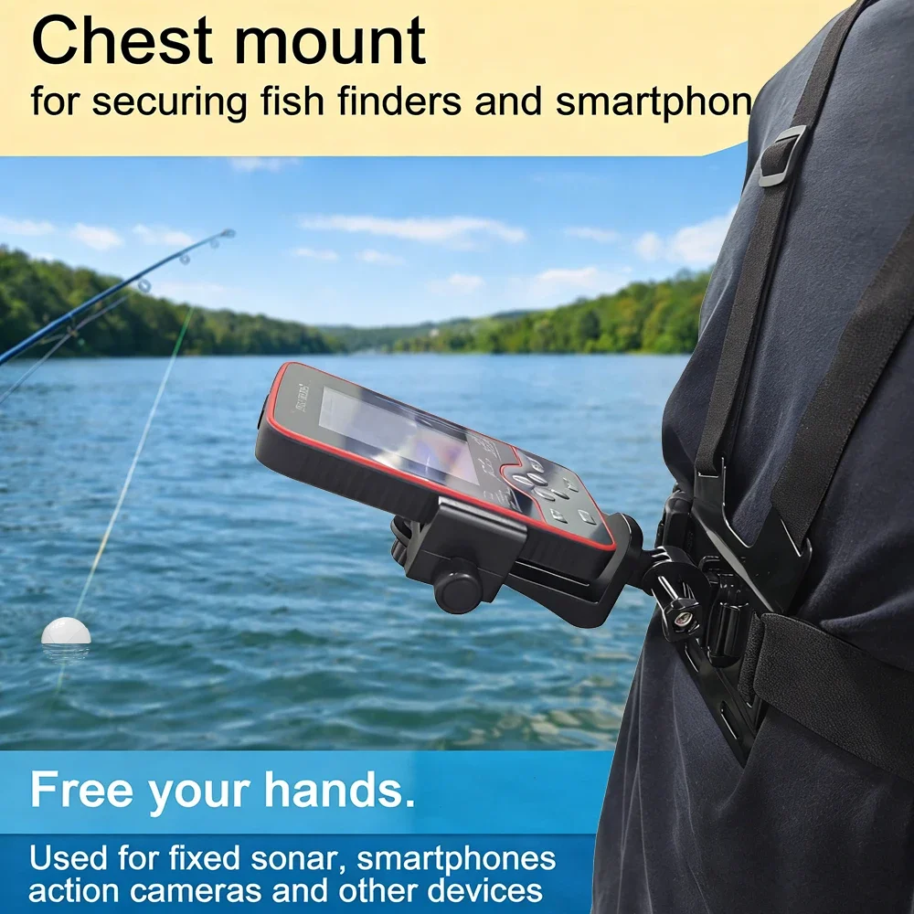 Fish Finder Mount - チェストマウント魚群探知機ホルダーチェストストラップポータブル電話アクションカメラスタンド釣り用ソナーブラケットハンズフリー釣り