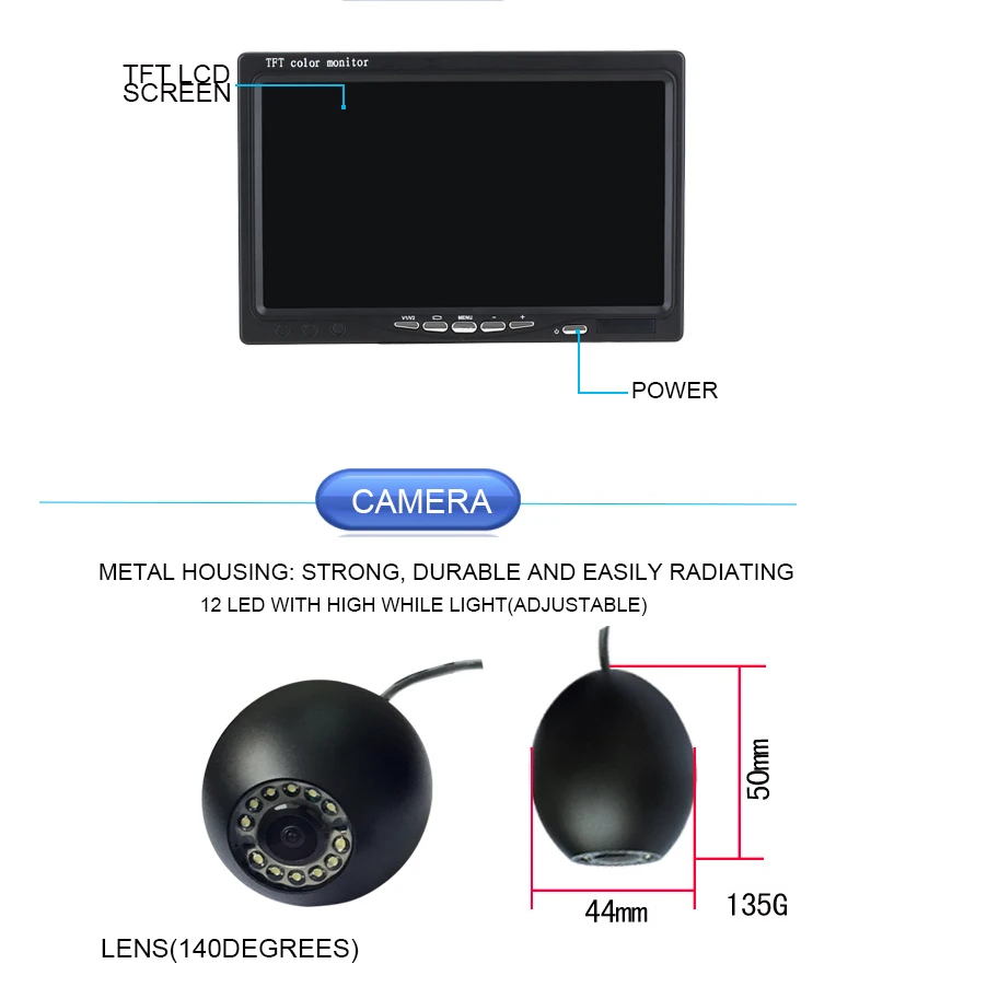 20mケーブル 7インチ 1000TVL HD防水水中釣りカ - Underwater Camera のレビューと価格